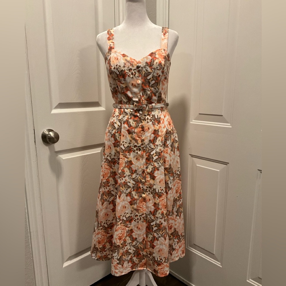 Eva Mendes Floral Midi Dress Peach Size 2